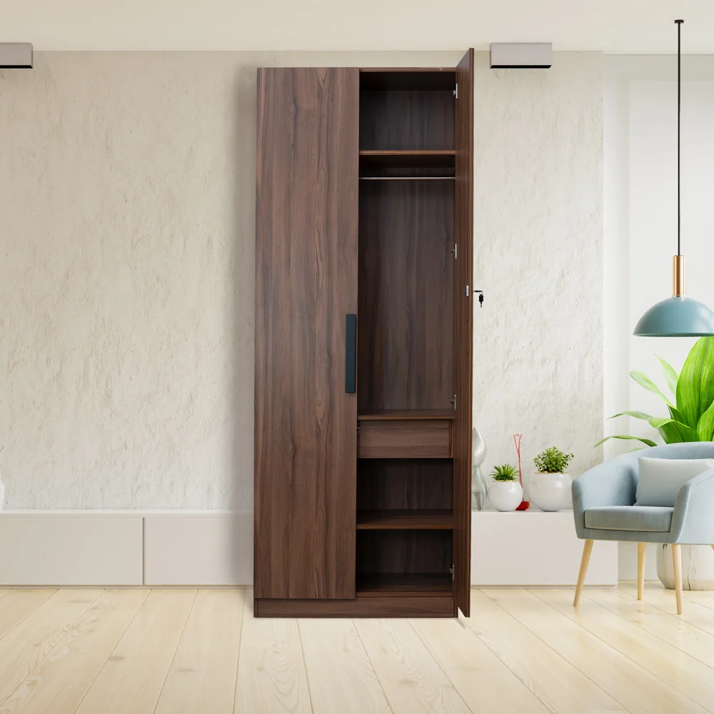 Pearl two shutter wardrobe, pre-laminated hardwood mdf walnut finish